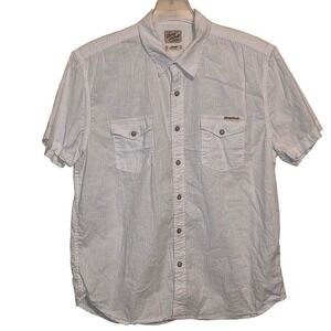 Lucky Brand Mens Large Short Sleeve White‎ Linen Cotton Western Shirt Pearl Snap